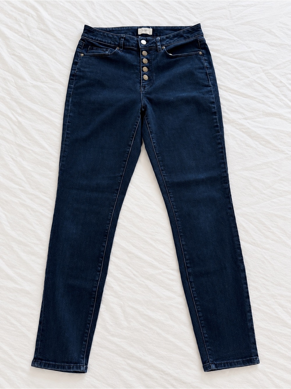 LOFT Navy Button-Front High-Rise Skinny Jeans